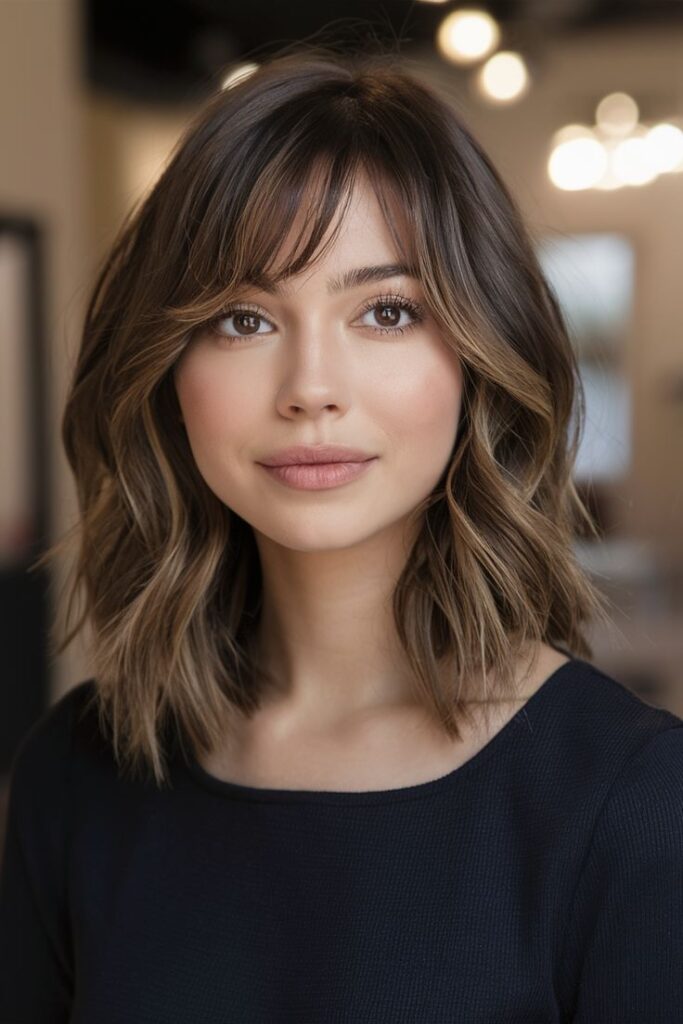 Wolf cut with bangs round face side part Guide